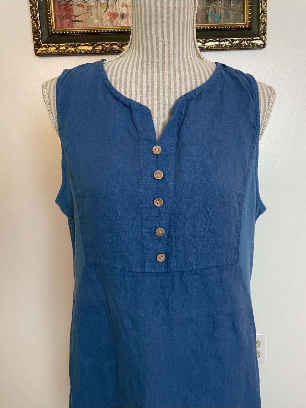 Terzo Millennio Sleeveless Blue Button-Front Linen Dress XL